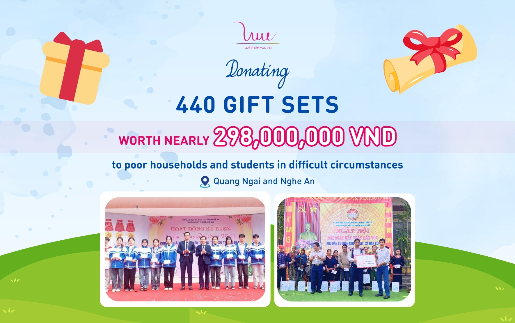 Donating 440 gift sets worth nearly 298 million VND to poor households and students in difficult circumstances
